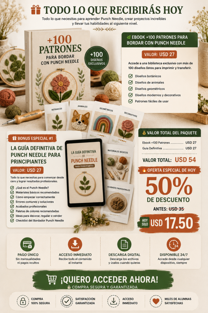 Vista previa del ebook +100 patrones para Punch Needle