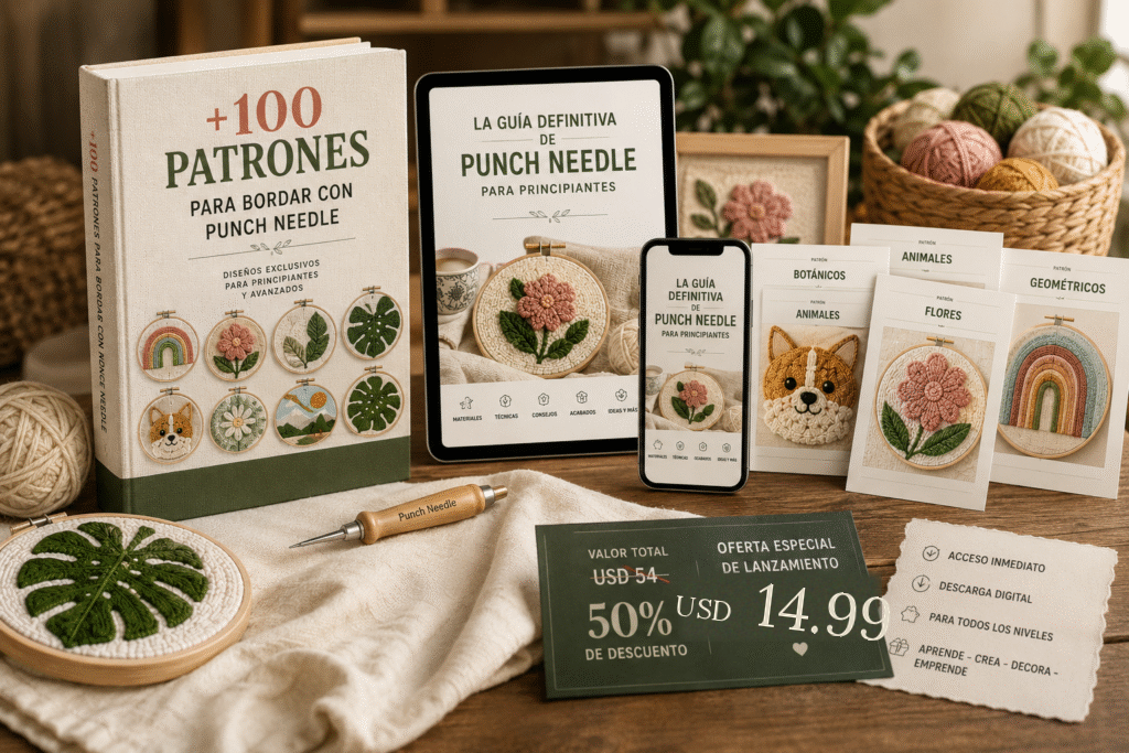 Proyectos de Punch Needle hechos con los patrones del ebook
